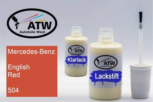 Mercedes-Benz, English Red, 504: 20ml Lackstift + 20ml Klarlack - Set, von ATW Autoteile West.